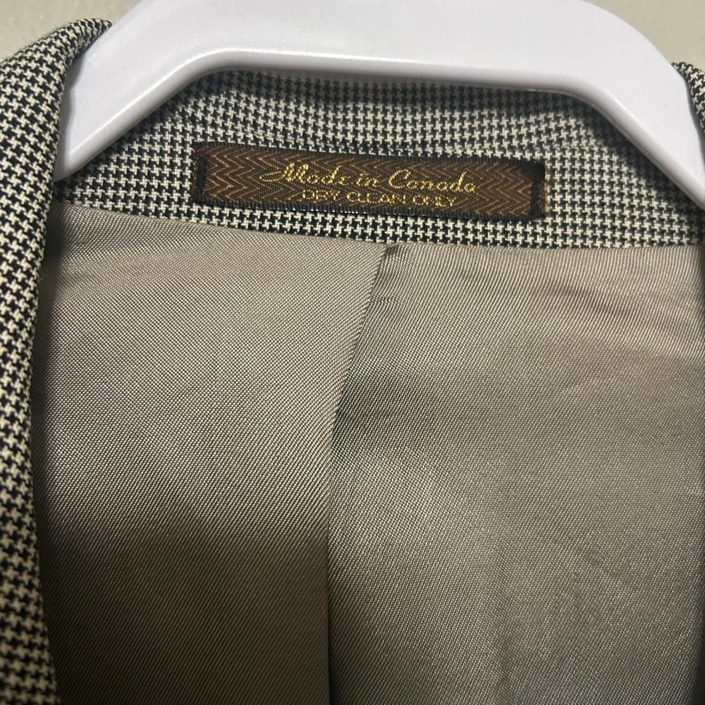 Peerless Man Blazer Mens 42 Short Gray Houndstooth Double Breasted Peak Lapel